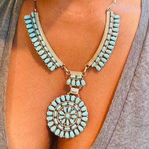 native American CW Cluster turquoise 925 necklace